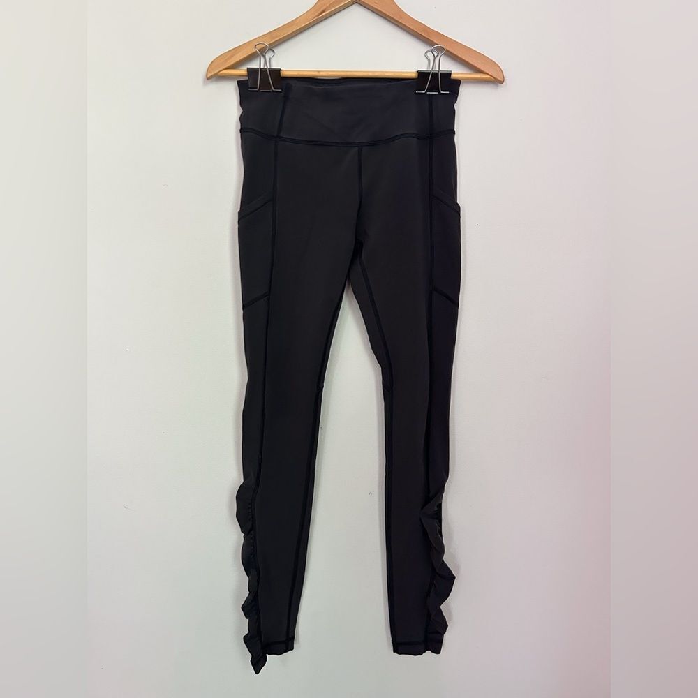 Lululemon Speed Tight  Leggings Womens 6 Black Ruched Ankle High Rise Running